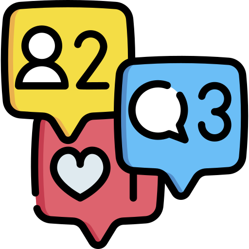 Ilustração de uma rede social, com simbolos de interações